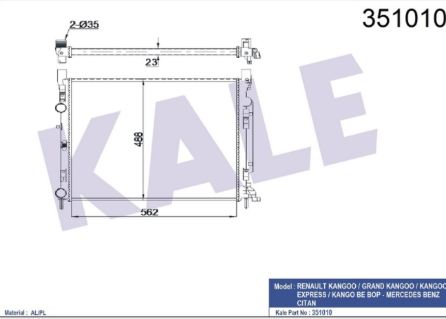 [KALE 351010] Kango 2 1.5D Komple Radyatör 8200455801