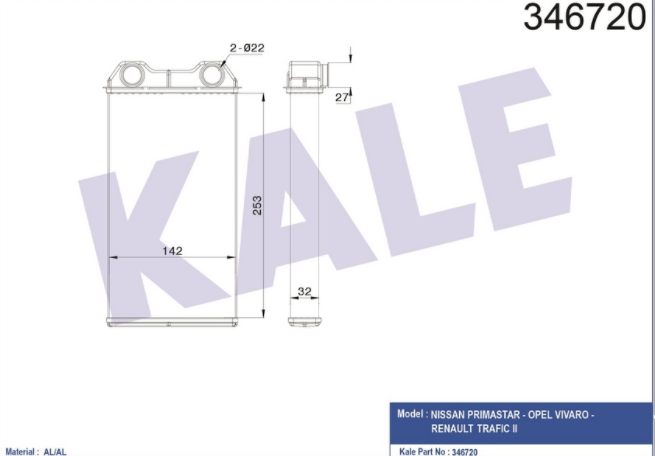 [KALE 346720] Trafic 2 06- Vivaro 06- Kalorifer Radyatörü 7701473279 4409453