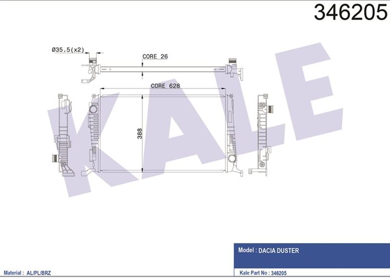 [KALE 346205] Duster Komple Radyatör 2010- 4X2 4X4 8200880550