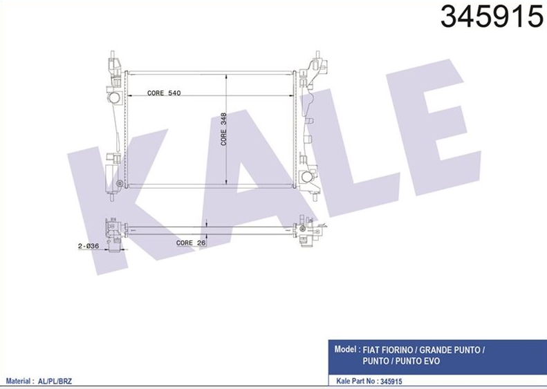 [KALE 345915] Grande Punto Evo 1.2 Komple Radyatör 1.4 05- 51838048