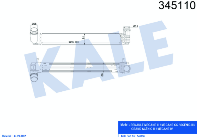 [KALE 345110] Megane 3 1.5 Turbo Radyatörü 144960006R