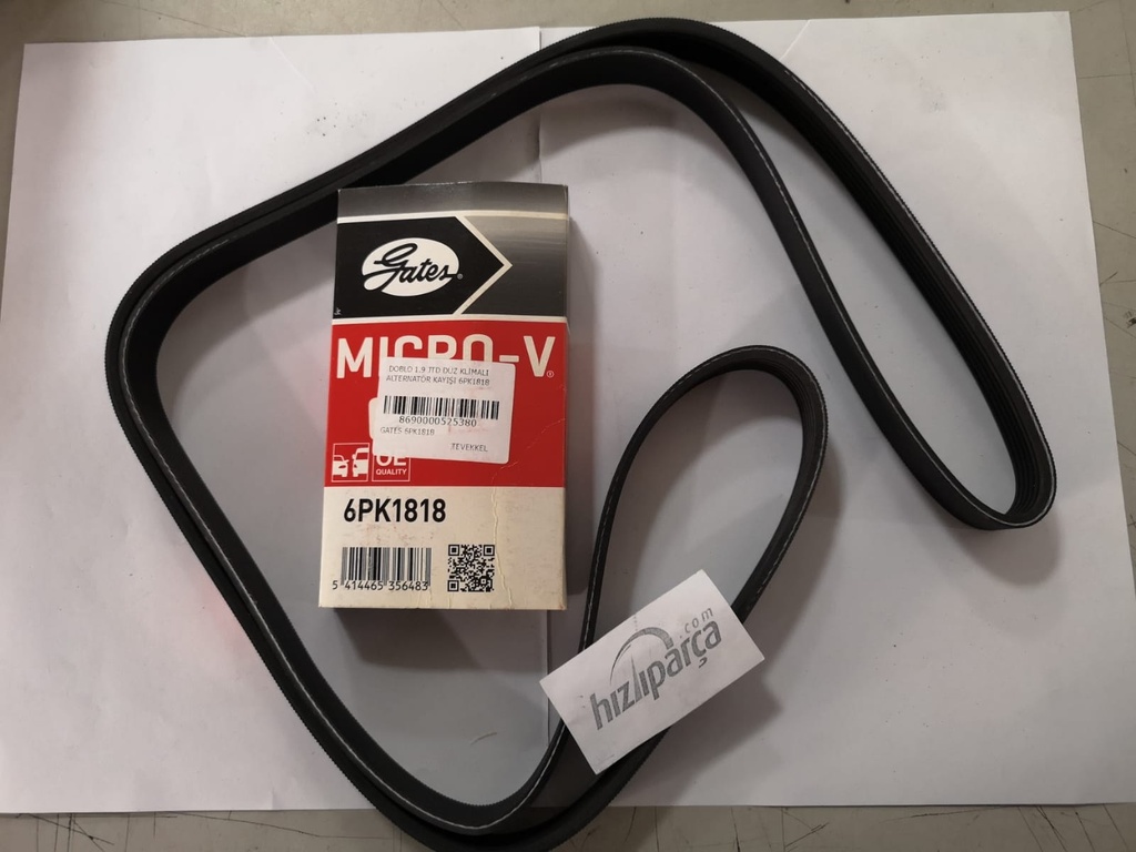 [GATES 6PK1818] Doblo 1.9 Jtd Düz Klimalı Alternatör Kayışı 6Pk1818 55189680