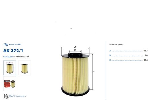 [FLT-AK372/1] P207 Partner Tepee P407 P308 P3008 P301 1.6 Hdi Hava Filtresi AV619601AE