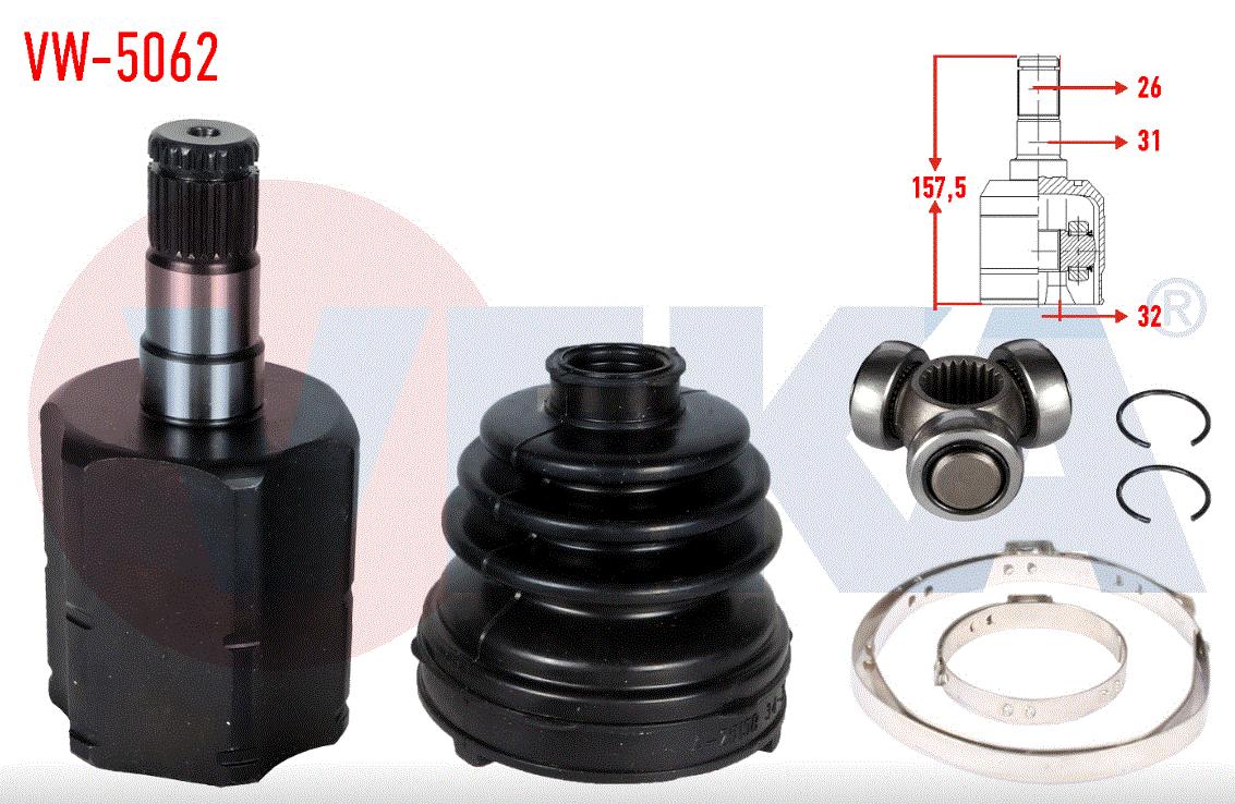 [VEKA VW-5062] Golf Passat Audi A3 Octavia Leon 04-14 İç Aks Kafası 1K0498103C