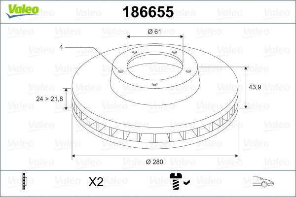 [VALEO 186655] Megane 1 2 Laguna 2 Dokker Lodgy Ön Fren Ayna Takım Büyük Tip 280mm