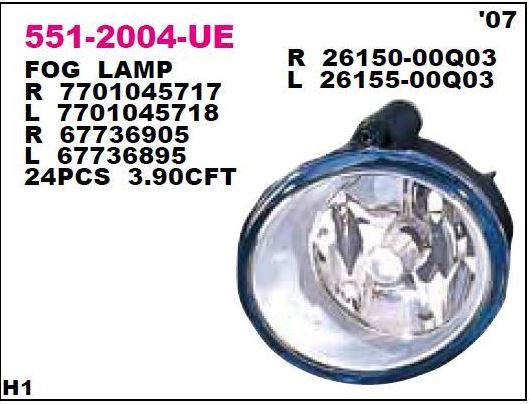 Megane 1 99-02 Trafic Laguna 1 99-02 Kango 03-08 Sağ Sis Farı 7701045717