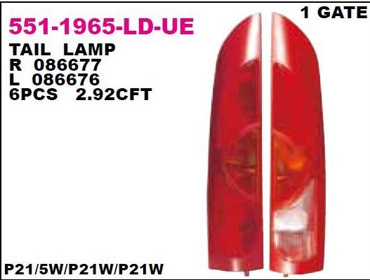 [5511965LLDUE] Kango 1998-2003 Komple Stop Kırmızı Tek Kapı Sol (Duysuz) 7700308715