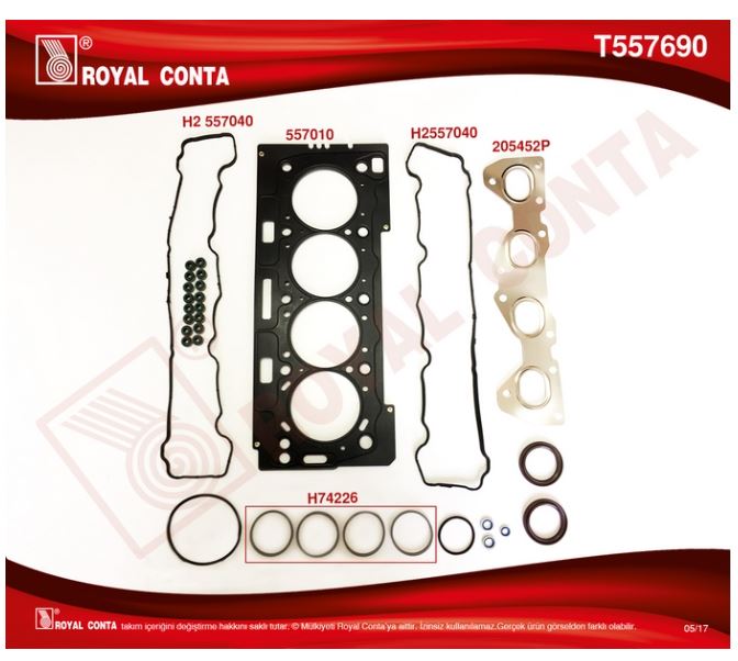 [ROYAL T557690] P206 P306 P307 C2 C3 C4 1.6 16V (98-13) Üst Takım Conta Keçeli Skc Li