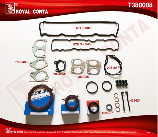[ROYAL T380008] Partner Berlingo 1.9 (03-08) Dw8 Ym Üst Takım Conta Skc Siz