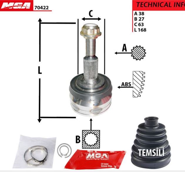 [MGA 70422] Transporter T5 1.9Tdi AXB AXC Dış Aks Kafası 7H0498099