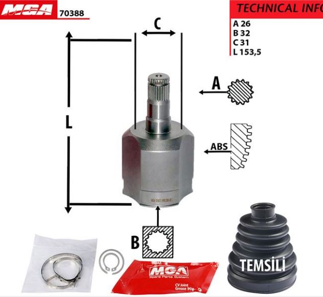 [MGA 70388] Golf Passat Audi A3 Octavia Leon 04-14 İç Aks Kafası 1K0498103C